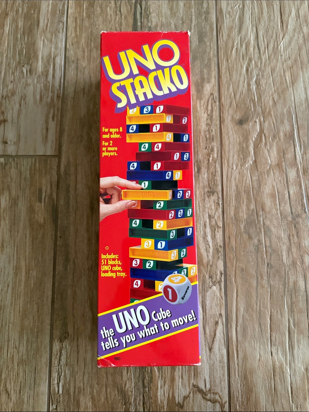 Vintage 1994 UNO Stacko Game Mattel Complete 51 Blocks Dice Tray Stacking Game